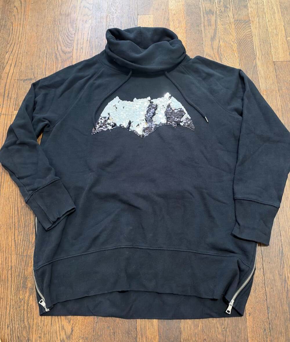 Gap Batman Sequin Cowl Neck Pullover Sweatshirt Black Large